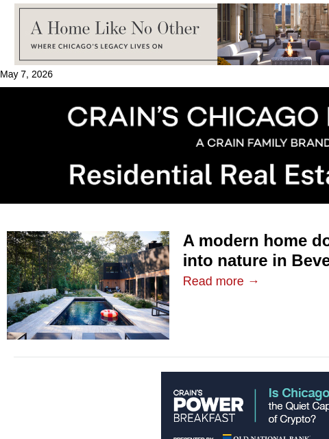 crainalerts newsletter: Beverly Shores home grounded in nature comes on th...