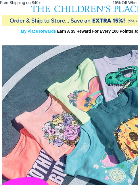 childrensplace newsletter: OPEN NOW for $3.99+ all GRAPHIC TEES!