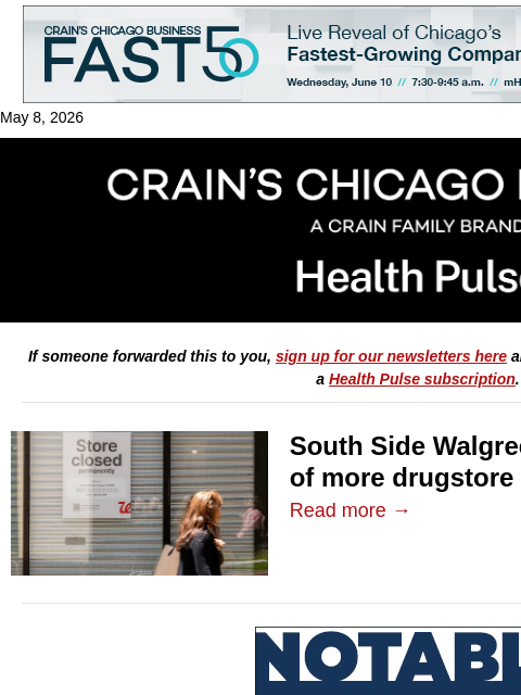 crainalerts newsletter: More pharmacy desert fears