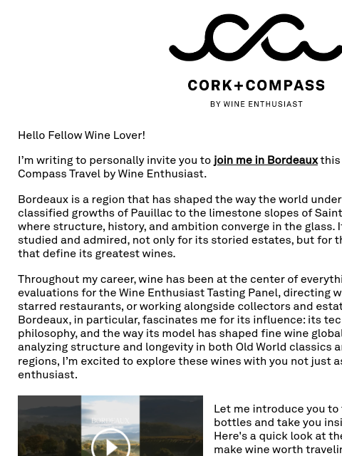 wineenthusiast newsletter: Join Me in Bordeaux This Fall
