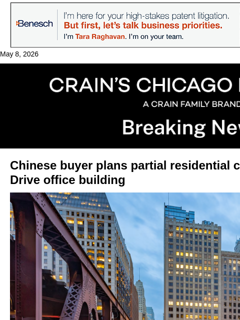 crainalerts newsletter: Chinese firm buys distressed Wacker Drive tower