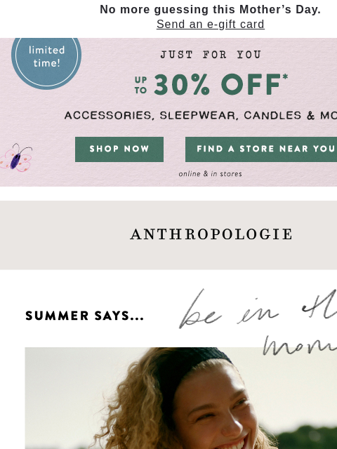 anthropologie newsletter: Up to 30% off: Gifts Mom will 100% love.