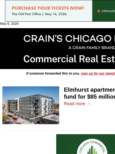crainalerts newsletter: West suburban apartments trade for $85M