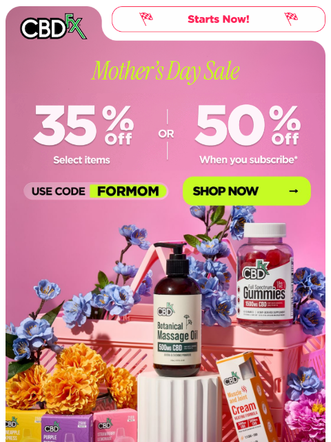 cbdfx newsletter: Mother's Day Sale: Get 35% OFF select items! 💐