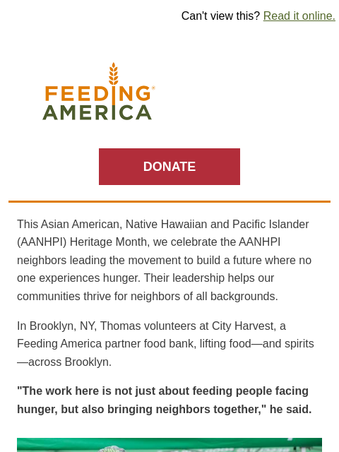 feedingamerica newsletter: How Thomas finds purpose helping his community