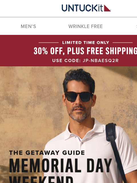 untuckit newsletter: 30% Off + Free Shipping On Your Memorial Day Weeke...