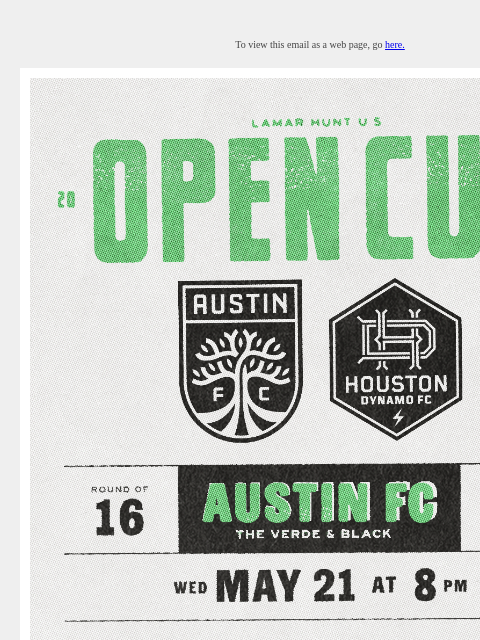 On Sale Now! US Open Cup Round of 16 To view this email as a web page, go here. Facebook Facebook X X Instagram Instagram This email was sent to: brands.news.subscription@gmail.com This email was sent