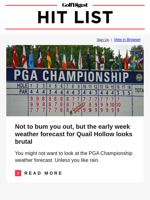 Charlie Woods comes up short at US Open qualifier GolfDigest Sign Up | View in Browser Image Not to bum you out, but the early week weather forecast for Quail Hollow looks brutal You might not want to
