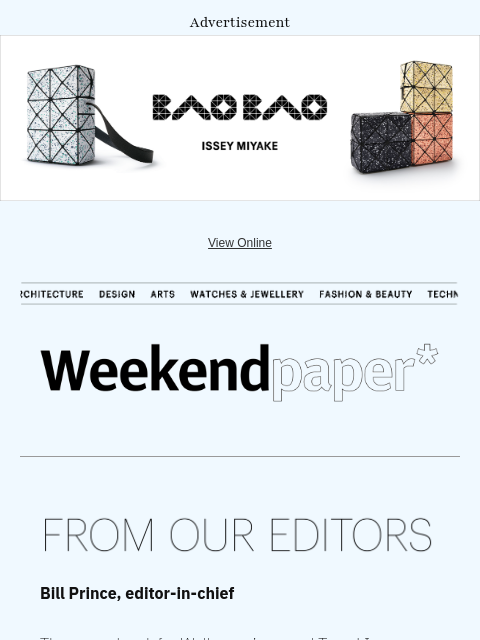 futureplc newsletter: Weekendpaper* | Great escapes