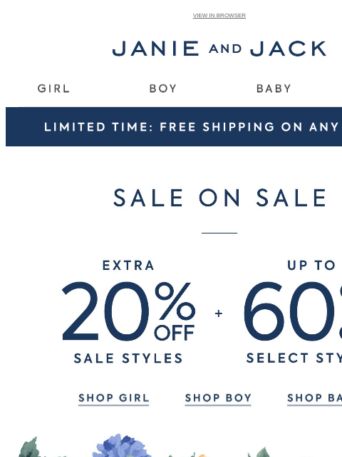 janieandjack newsletter: Free shipping is yours + an extra 20% off