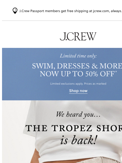 jcrew newsletter: Limited-time price: Tropez shorts, $54.50
