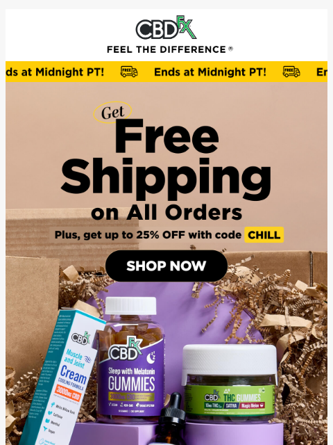 cbdfx newsletter: 😱 Free Shipping Day is almost over!