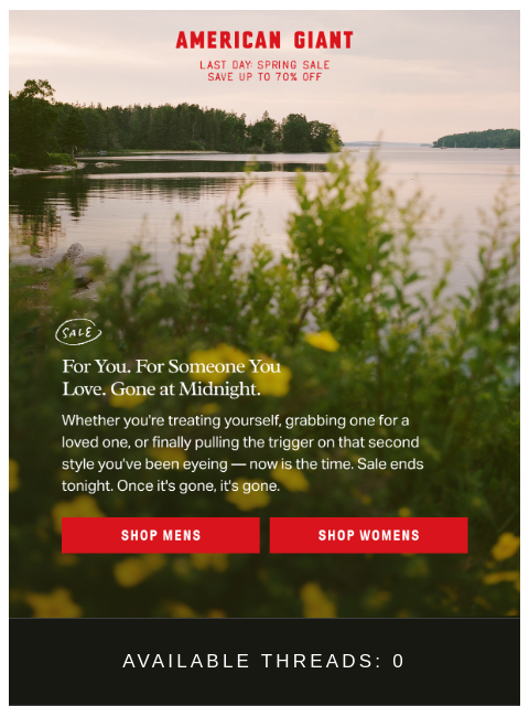 american-giant newsletter: Last Day Of Our Spring Sale