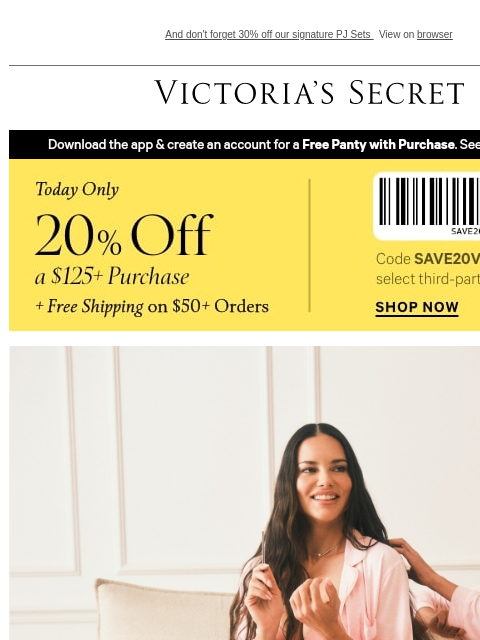 victoriassecret newsletter: Final Hours: 20% Off $125+ & FREE Shipping