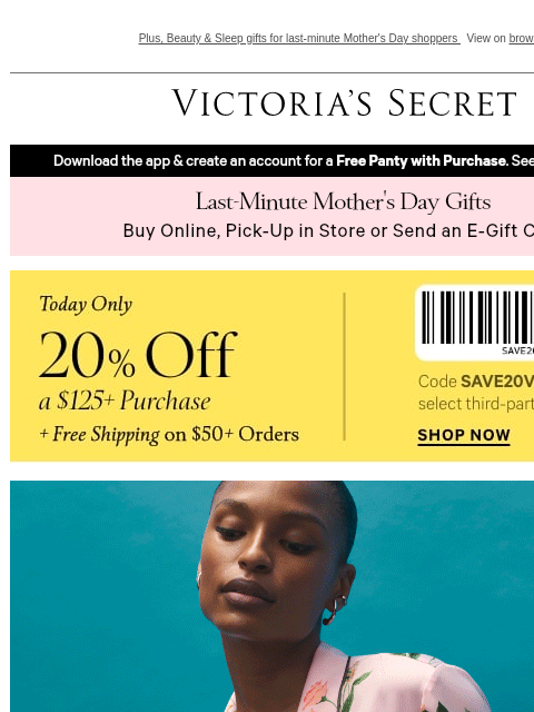 victoriassecret newsletter: Today Only: Shop for 20% Off + FREE Shipping