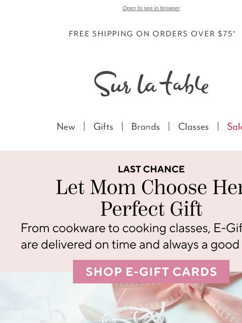 surlatable newsletter: Mother's Day: The perfect gift is always on time.