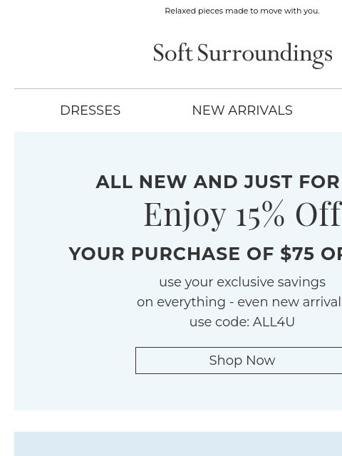 softsurroundings newsletter: Comfortable Fits, Easy Silhouettes