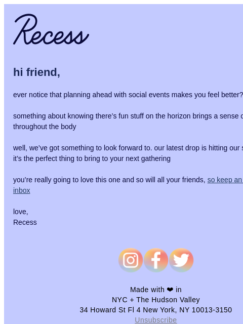 takearecess newsletter: something to look forward to