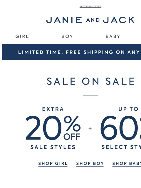 janieandjack newsletter: It's a sale (on sale) + free shipping