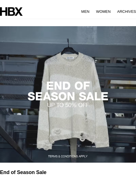 hbx newsletter: End of Season Sale: Up to 50% Off
