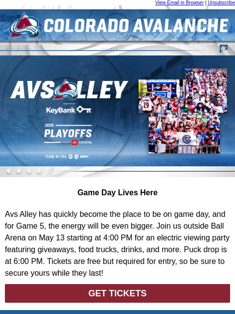 thecoloradoavalanche newsletter: ⛰️ Continue the Party at Avs Alley