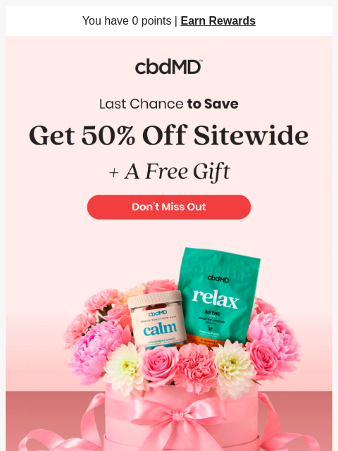 cbdmd newsletter: 50% Off Sitewide Ends at Midnight