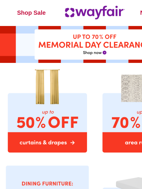 wayfair newsletter: 🔴 CLEARANCE ⚪ UP TO 70% OFF 🔵