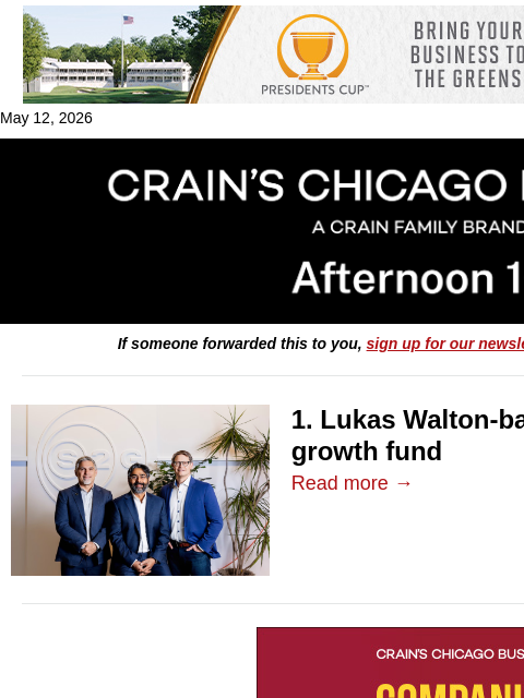 crainalerts newsletter: Lukas Walton-backed S2G closes $1B growth fund
