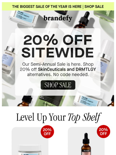 brandefyskin newsletter: 20% off everything
