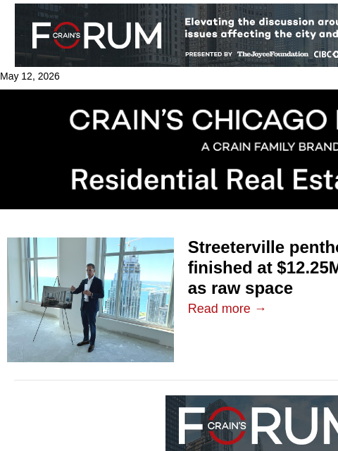 crainalerts newsletter: One Bennett Park pivots after penthouses languish ...