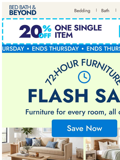 bedbathandbeyond newsletter: Flash furniture savings for every room ⚡