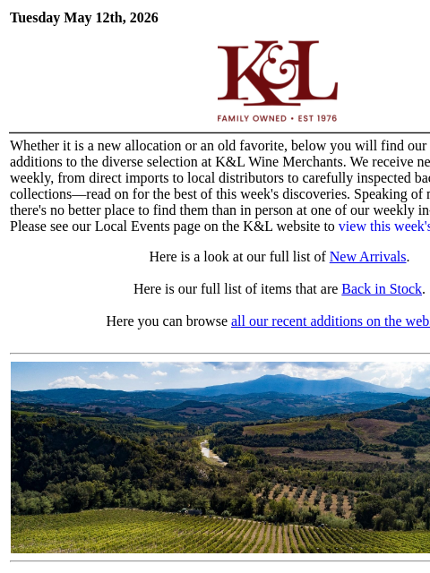 klwines newsletter: The Latest from K&L: New Adds and Back In Stock