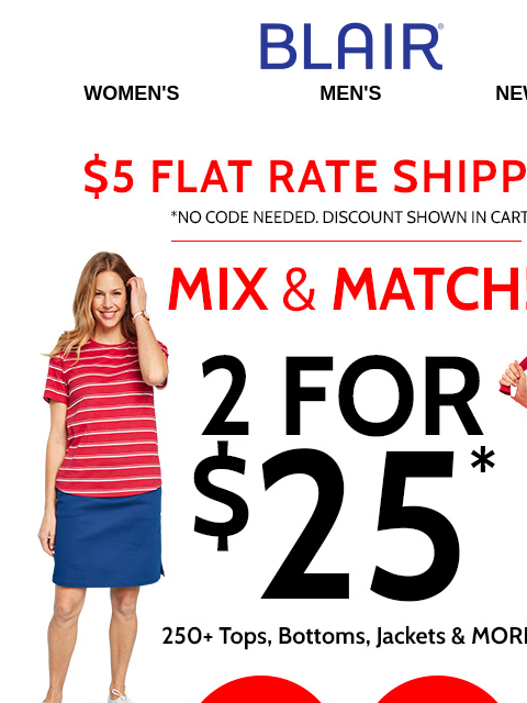 Stock Up on Women's Styles & SAVE! * $19.99 Men's JBFlex Cargo Shorts – ALL Colors! ALL Sizes! 4 Styles! Blair Women's Men's New Arrivals $5 FLAT RATE SHIPPING! No Code Needed,