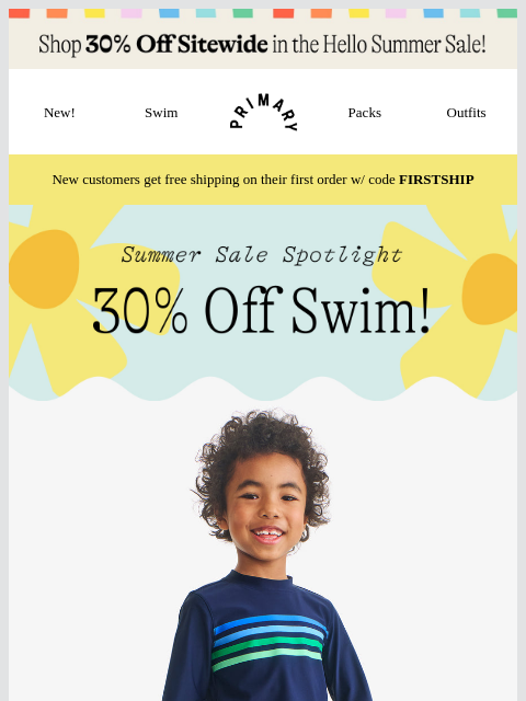 primary newsletter: 30% off ALL Swim 🐙🐢🦩