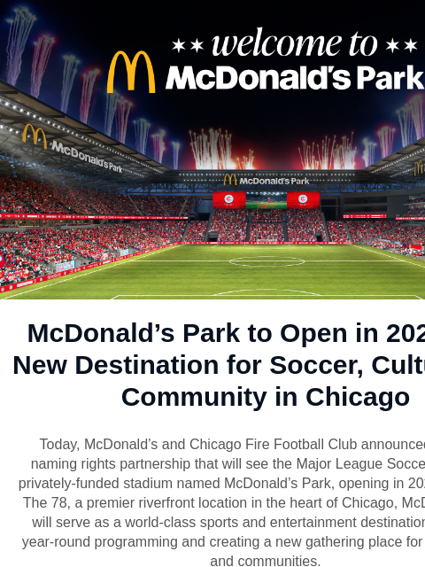chicagofirefc newsletter: McDonald’s & Chicago Fire FC Announce Landmark Sta...