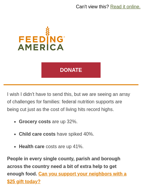 feedingamerica newsletter: Grocery costs are up 32%—can you help?
