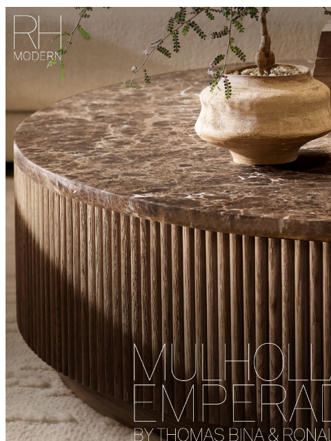 rh newsletter: Discover Mulholland. Handcrafted in Emperador Marb...