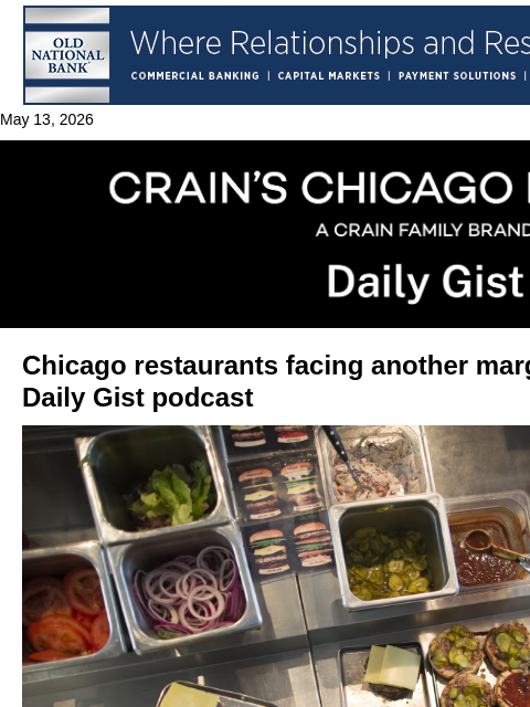 crainalerts newsletter: Chicago restaurants facing another margin squeeze:...