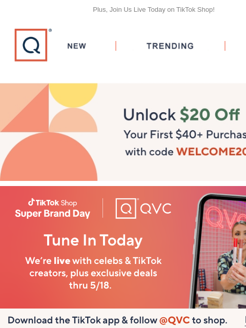 Plus, Join Us Live Today on TikTok Shop! QVC New TRENDING DEALS Unlock $20 off Your First Purchase TikTok Dyson TSV Energizer 2K Pan & Tilt Light Socket Smart Camera 2-Pack Energizer 2K Pan &