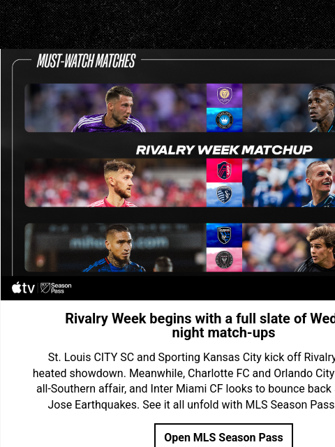 Matchday 13 is set to bring the midweek action. Sunday Night Soccer Rivalry Week begins with a full slate of Wednesday night match-‍ups St. Louis CITY SC and Sporting Kansas City kick off Rivalry Week