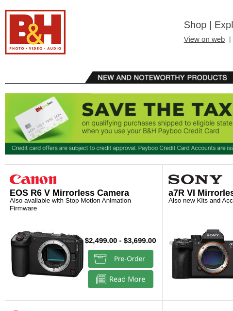 bhphotovideo newsletter: New Gear from Sony, Canon, Panasonic, Zeiss, Macki...