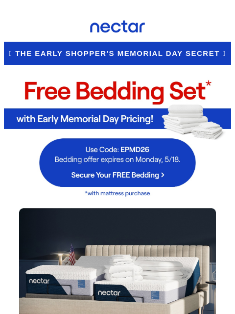 nectarsleep newsletter: Use Code EPMD26 for Free Bedding w/ Mattress Purch...
