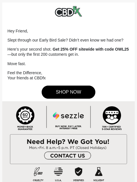 cbdfx newsletter: 🦉Night Owl Sale: 25% OFF Sitewide