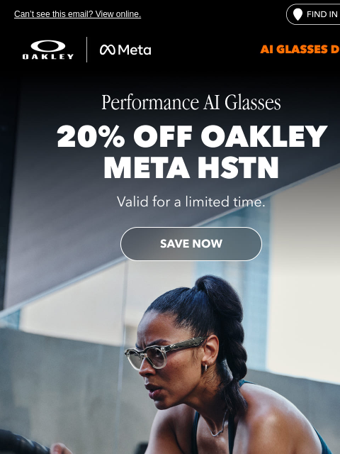 oakley newsletter: Score 20% Off Oakley Meta HSTN