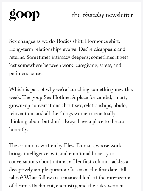 goop newsletter: the Thursday newsletter