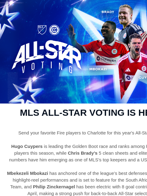 chicagofirefc newsletter: Vote Your Favorite Fire Player Into the MLS All-St...