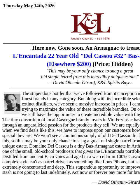 klwines newsletter: “Act now or forever pay more for brandy.”—David Ot...