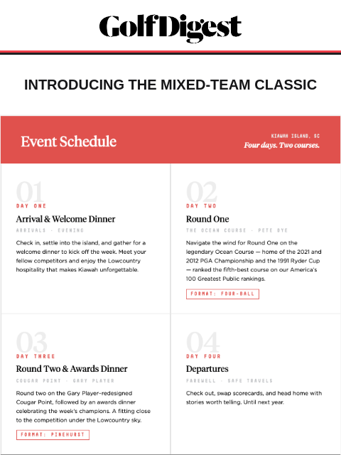 golfdigest newsletter: Join us for the inaugural Mixed-Team Classic at Ki...
