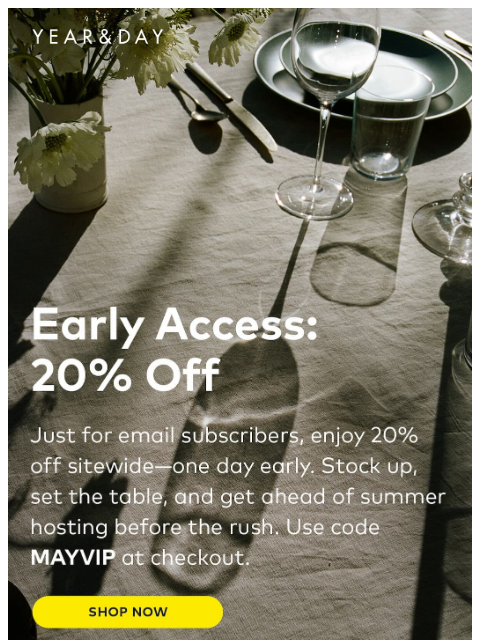 yearandday newsletter: 20% off sitewide starts now!