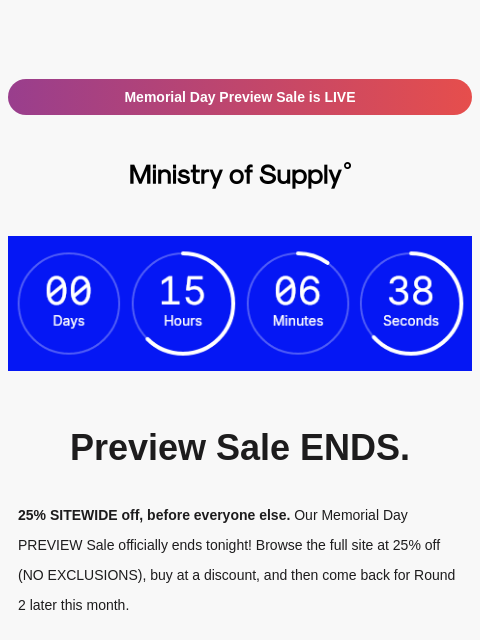 ministryofsupply newsletter: ENDS TONIGHT: Preview Sale